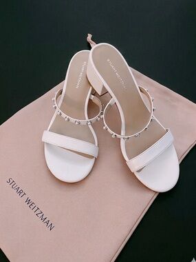 Stuart Weitzman pearly strap block Slide 50 Sandals